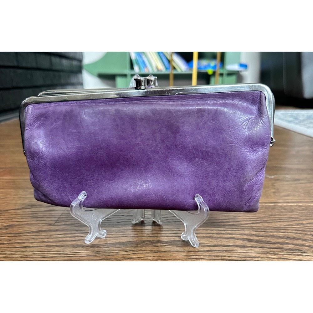 Hobo International Lauren Purple Leather Double Kisslock Clutch Wallet-Large